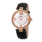 Burgi Womens Black And Silver Tone Strap Watch
