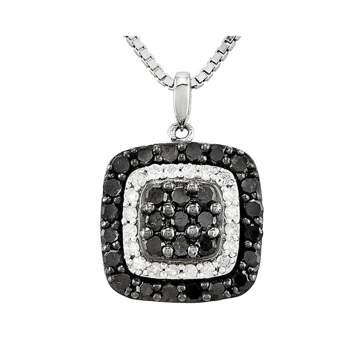 1 Ct. T.w. White And Color-enhanced Black Diamond Sterling Silver Square Pendant Necklace