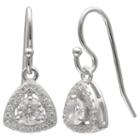 Silver Treasures Pave Cz Triangle Drop Earrings