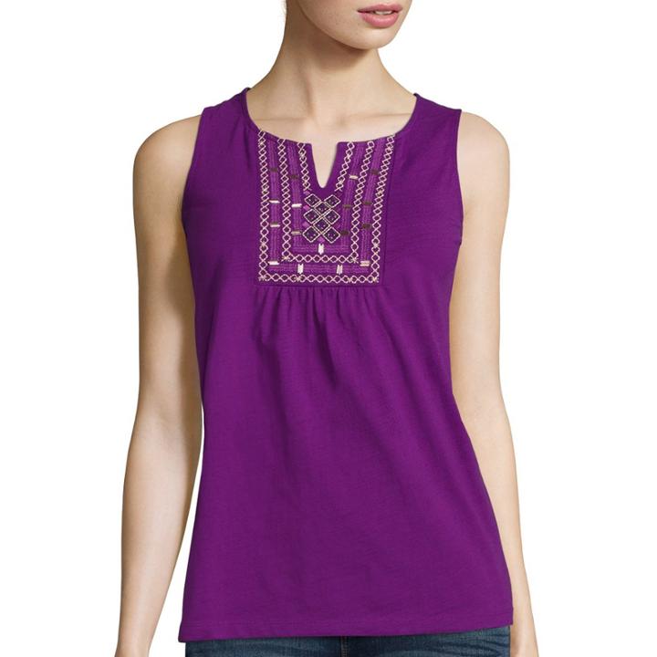 St. John's Bay Short-sleeve Embroidered Tank Top