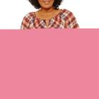Lark Lane 3/4 Sleeve Scoop Neck Crepe Blouse-plus