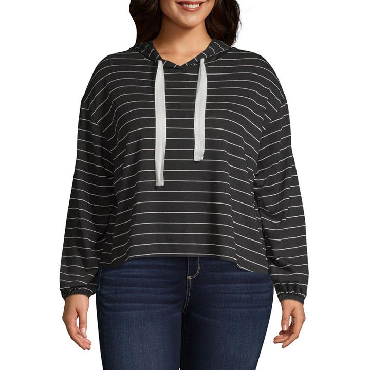 Arizona Long Sleeve Knit Stripe Hoodie-juniors Plus