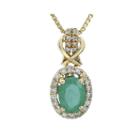 1/7 Ct. T.w. Diamond And Genuine Emerald 10k Yellow Gold Drop Pendant Necklace