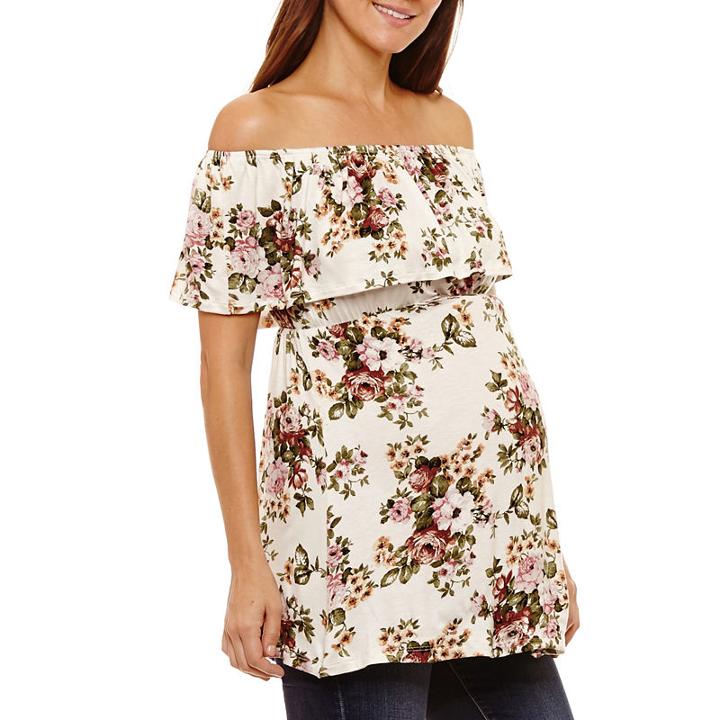 Planet Motherhood Short Sleeve Off The Shoulder Knit Blouse