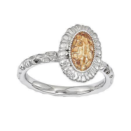 Personally Stackable Two-tone Textured Oval Floral Ring