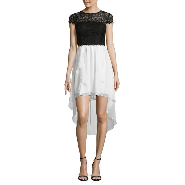 City Triangle Short Sleeve Beaded Party Dress-juniors