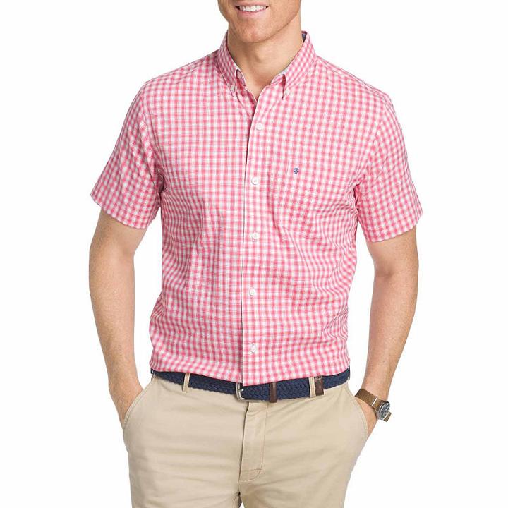 Izod Advantage Woven Short Sleeve Checked Button-front Shirt-big And Tall