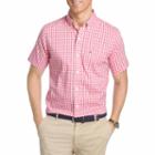 Izod Advantage Woven Short Sleeve Checked Button-front Shirt-big And Tall