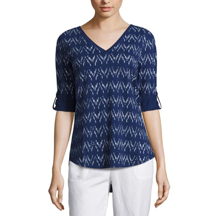 Liz Claiborne Elbow Sleeve V Neck T-shirt