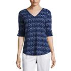 Liz Claiborne Elbow Sleeve V Neck T-shirt