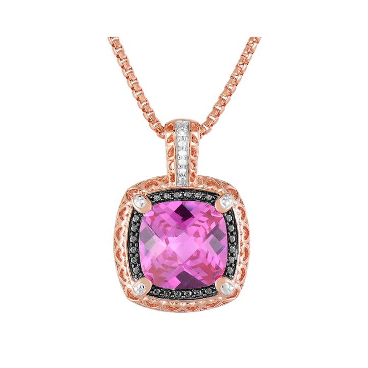 Limited Quantities! 14k Rose Gold Over Silver Lab-created Pink Sapphire And Color-enhanced Black Diamond Pendant