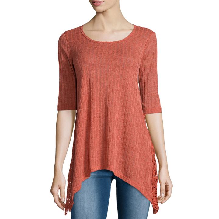 Miss Chevious 3/4-sleeve Rib Swing Tee