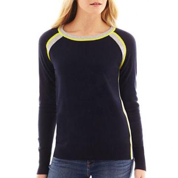 Jcp Long-sleeve Tipped Crewneck Sweater