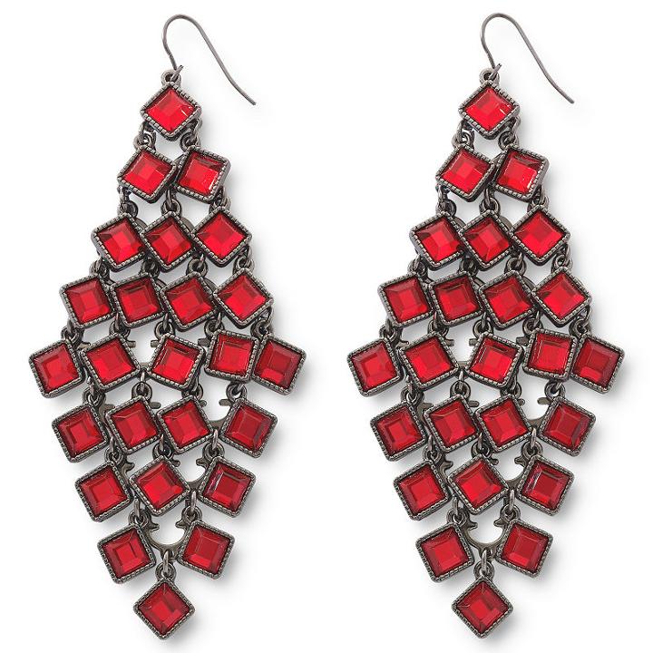 Red Square Chandelier Earrings