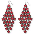 Red Square Chandelier Earrings