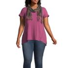 Short Sleeve Tee With Printed Scarf - Plus
