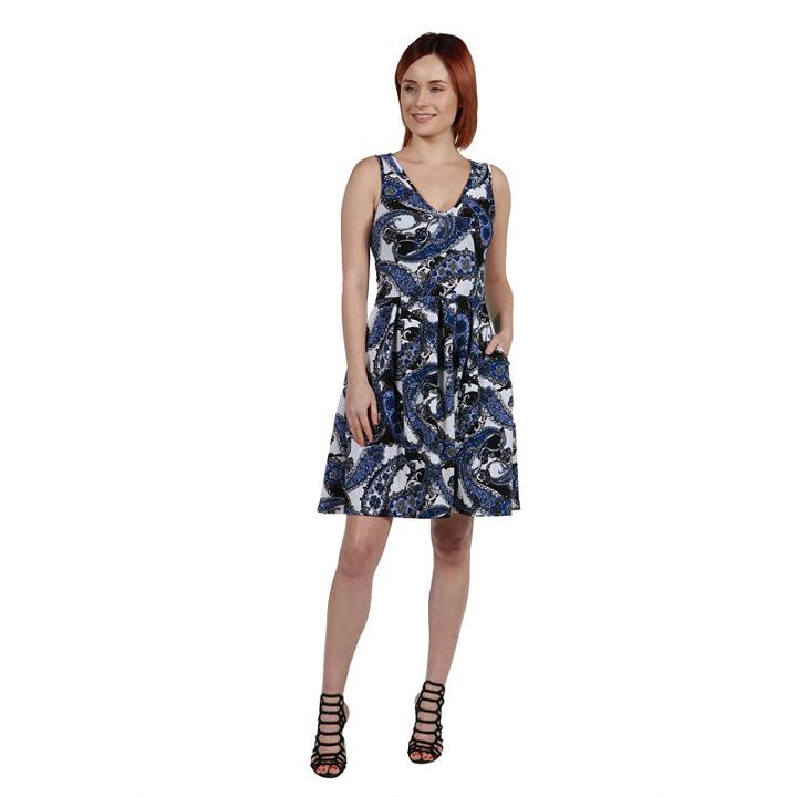 24seven Comfort Apparel Emi Blue And White Dress