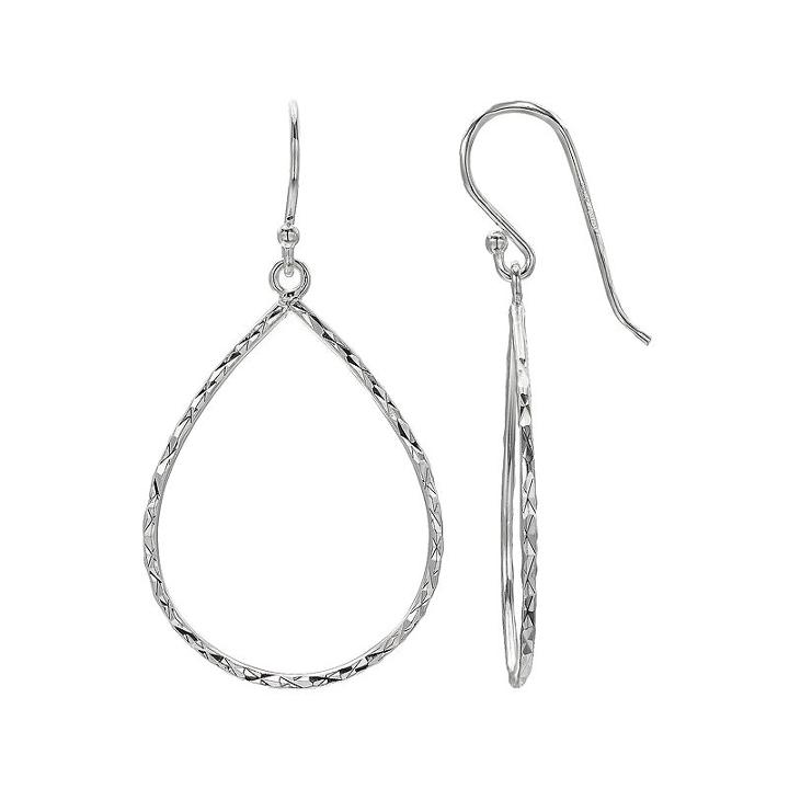 Sterling Silver Diamond-cut Teardrop Hoop Earrings