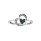 White And Color-enhanced Blue Diamond-accent Heart Ring