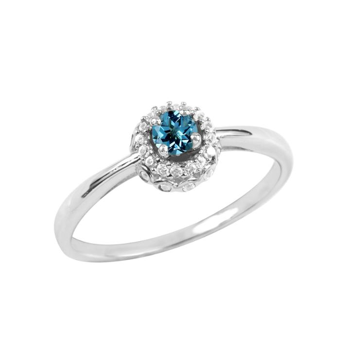 Genuine Blue Topaz And Lab-created White Sapphire Sterling Silver Halo Ring