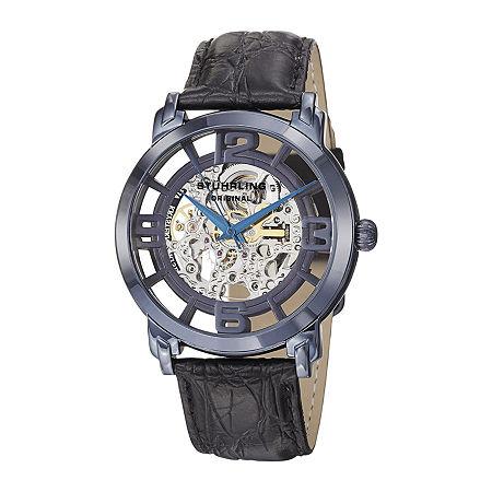 Sthrling Original Mens Blue Dial Croc-look Strap Skeleton Automatic Watch