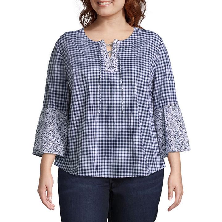 St. John's Bay 3/4 Bell Sleeve Printed Blouse - Plus