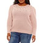 A.n.a Long Sleeve Embellished Pullover Sweater - Plus