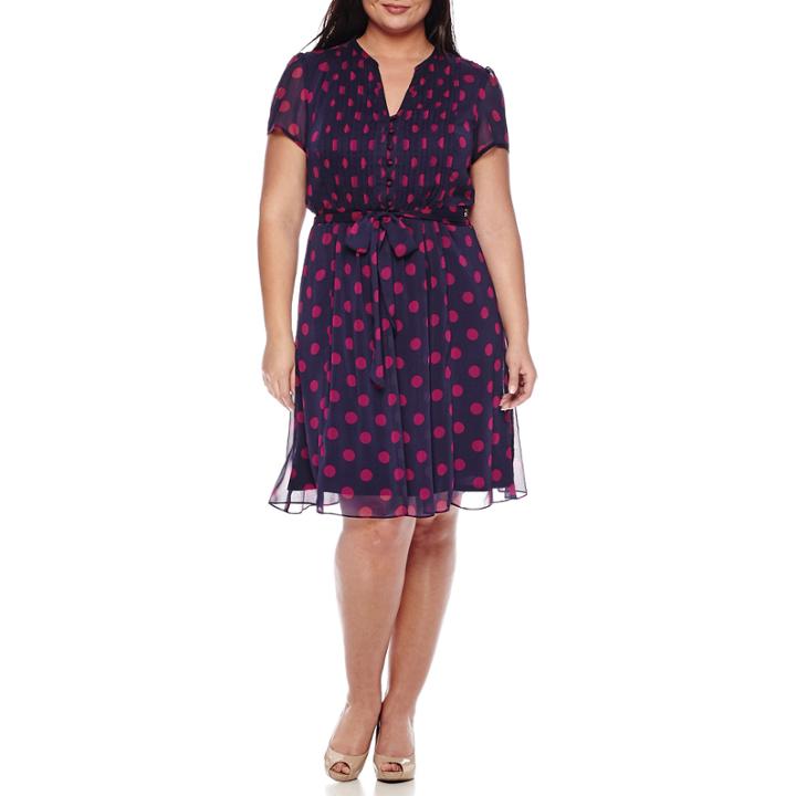 Msk Short-sleeve Dot Shirt Dress - Plus