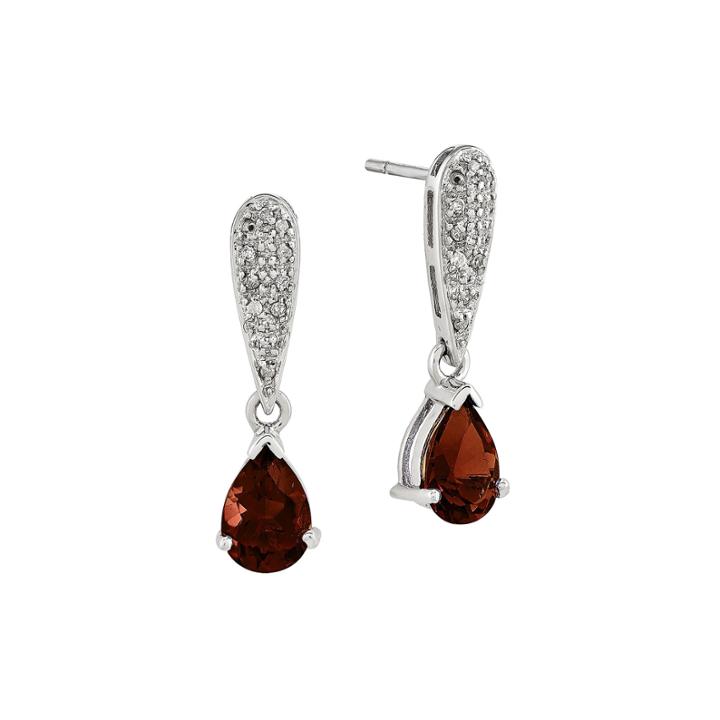 1/10 Ct. T.w. Diamond Genuine Garnet 14k White Gold Dangle Earrings