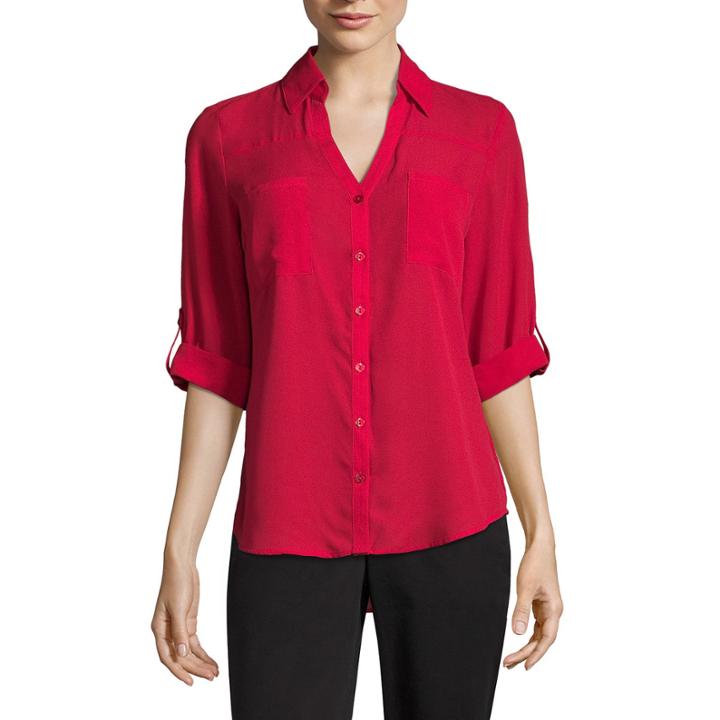 By & By Elbow Sleeve Collar Neck Crepe Blouse-juniors
