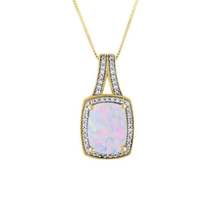 Womens Lab Created Multi Color Opal 10k Gold Pendant Necklace