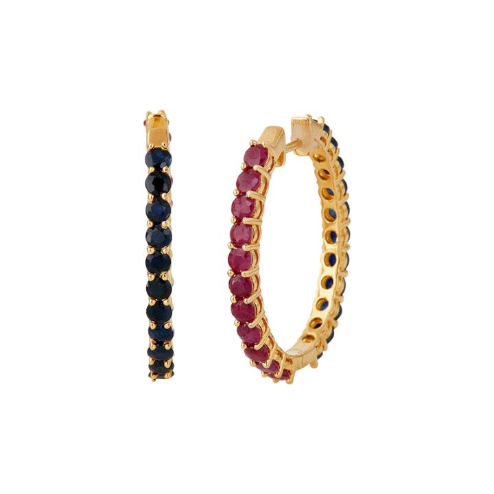 Limited Quantities Lead Glass-filled Ruby And Genuine Blue Sapphire Hoop Earrings