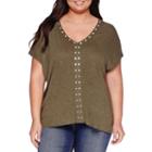 A.n.a Short-sleeve Embellished Double V-neck Top - Plus