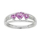 Lab-created Pink Sapphire Heart-shaped 3-stone 10k White Gold Ring