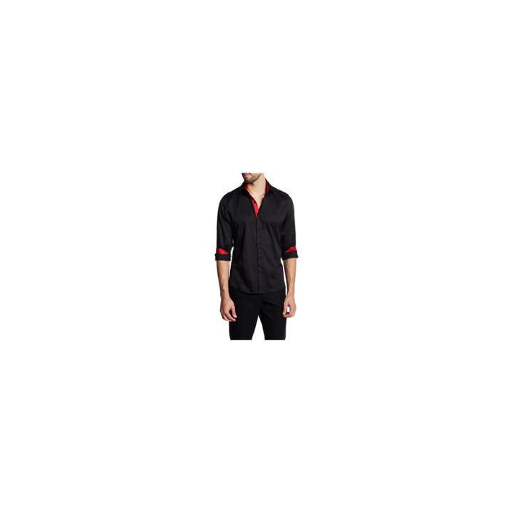 Tr Premium Solid Black And Red Contrast Slim Fit Dress Shirts