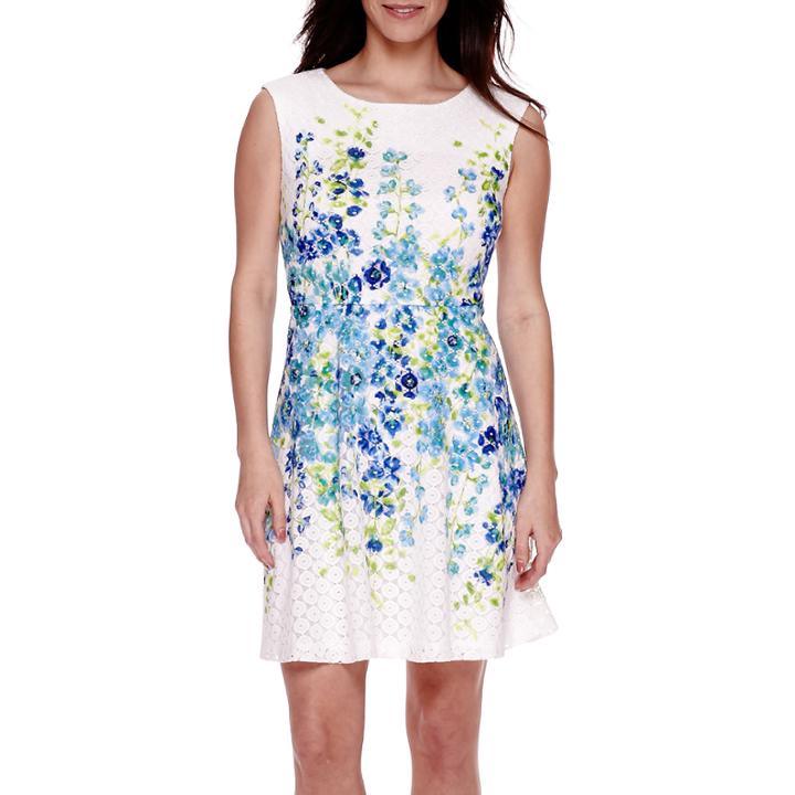 Studio 1 Sleeveless Floral-print Lace Fit-and-flare Dress - Petite