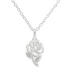 Disney Beauty And The Beast Sterling Silver Rose Pendant Necklace