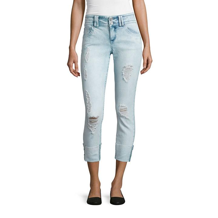 Almost Famous Destructed Skinny Cropped Jeans - Juniors