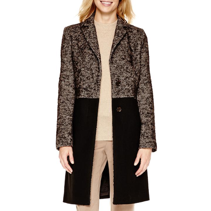 Liz Claiborne Long-sleeve Tweed Colorblock Coat
