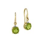 Genuine Peridot And Diamond-accent 14k Yellow Gold Round Drop Earrings