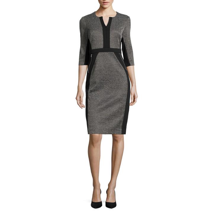 Danny & Nicole 3/4-sleeve Zip-front Colorblock Sheath Dress