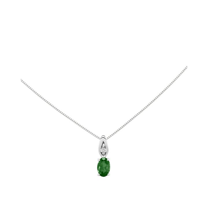 Genuine Emerald And Diamond-accent 14k White Gold Pendant Necklace