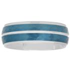 Mens Blue Ip Hammered Striped Stainless Steel Wedding Band