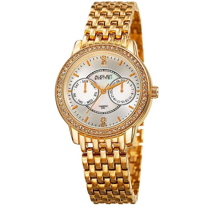 August Steiner Womens Gold Tone Strap Watch-as-8228yg