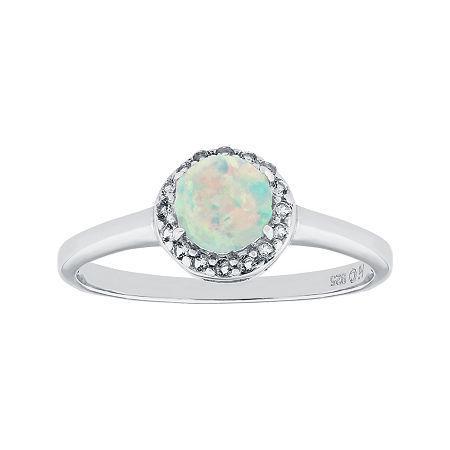 Faceted Lab-created Opal & White Topaz Sterling Silver Ring
