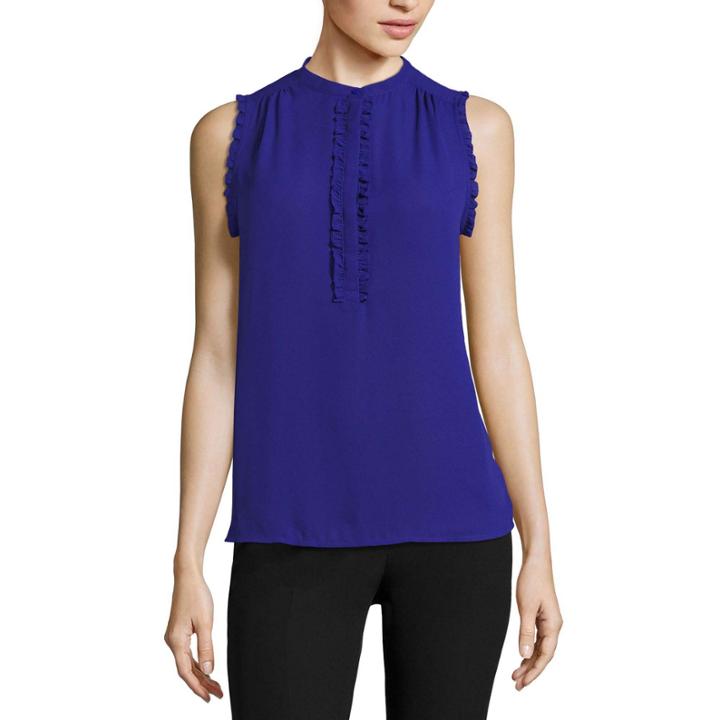 Worthington Sleeveless Y Neck Woven Floral Blouse-petites