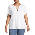 Boutique + Short Sleeve Lace Up T-shirt-womens Plus