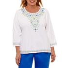 Alfred Dunner Corsica 3/4 Sleeve Split Crew Neck T-shirt-plus