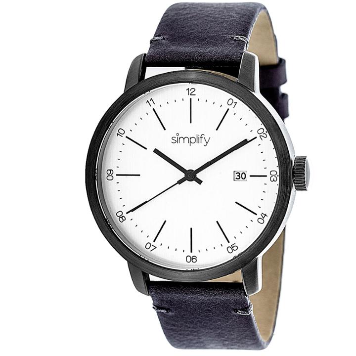 Simplify Mens The 2500 White Dial Leather-band Watch With Date Sim2503