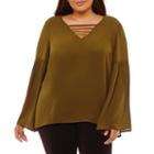Belle + Sky Long Sleeve Scoop Neck Woven Blouse-plus